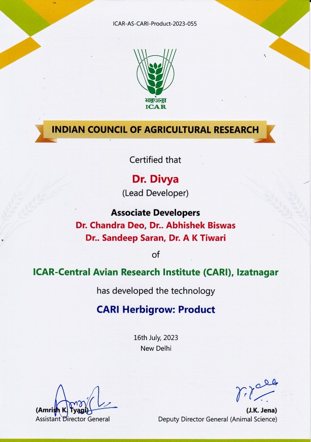 CARI – HERBIGROW CERTIFICATE
